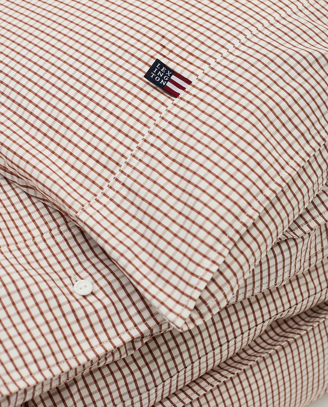 Lexington Checked Cotton Poplin Bettbezug Weiß / Kupfer, 220x220 Cm – Bild 3