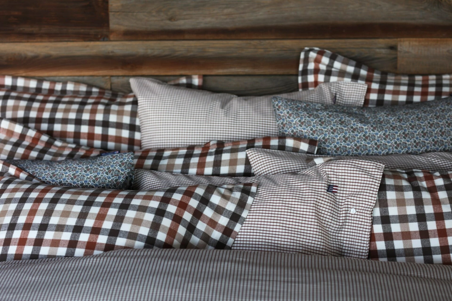 Lexington Checked Cotton Poplin Bettbezug Weiß / Kupfer, 220x220 Cm – Bild 2