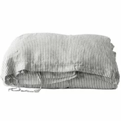 Gestreifter Bettdeckenbezug Leinen Grau/Weiß, 150x200 Cm