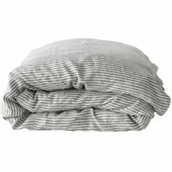 Gestreifter Bettdeckenbezug Leinen Grau/Weiß, 240x220 Cm